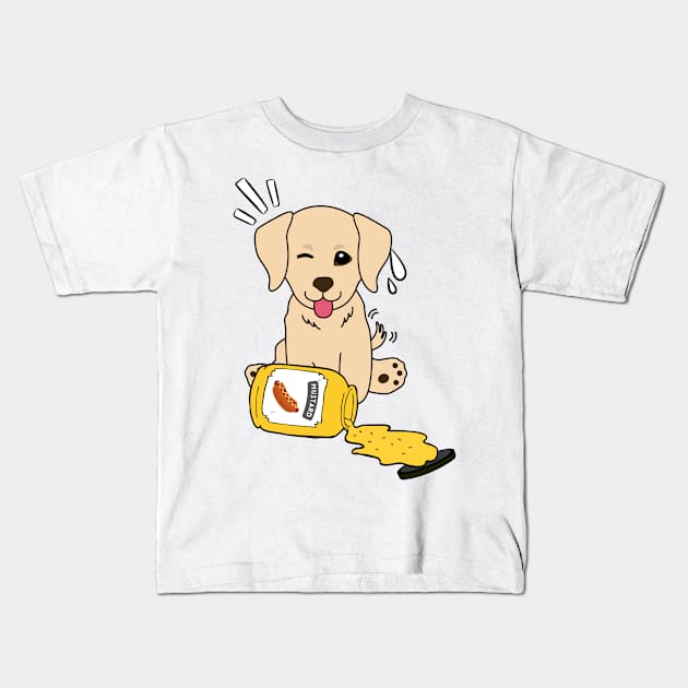 Cute Golden Retriever Spilled a jar of mustard sauce Kids T-Shirt by Pet Station